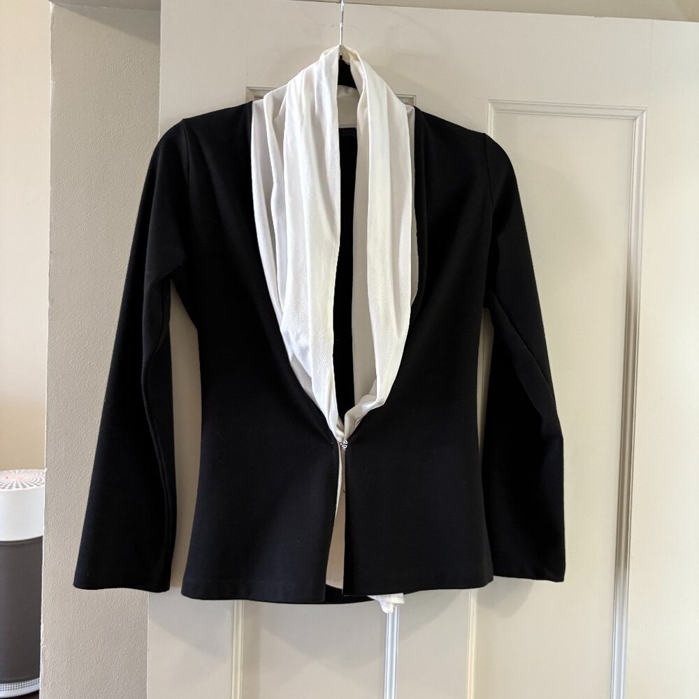 Calvin Tran Black Fitted Jacket with Layered White Shirt Detail – Size M